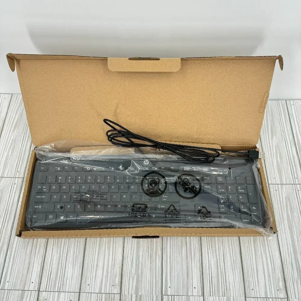 Hewlett Packard HP black USB wired QWERTY keyboard slim KBAR211 NEW